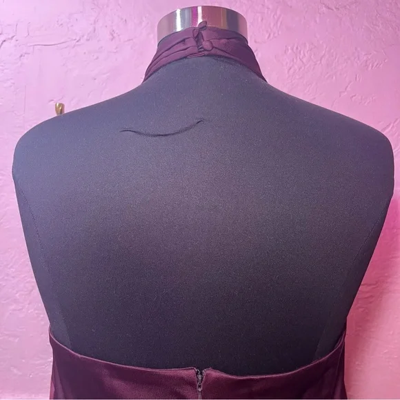 SOLD BHLDN NWT Ruby Twist Halter Satin Gown Plus Size 22 Dark Berry Bridesmaid - Picture 10 of 16